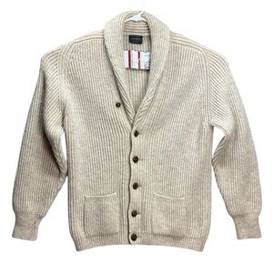Corralinn 100% Shetland Wool Cardigan XXL Hand Loomed Knitwear Wood Button Cream